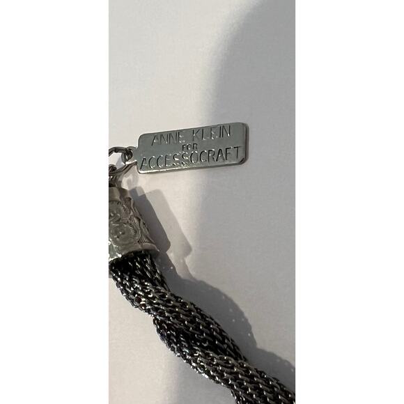 NWT Anne Klein Silver Tone Twisted Rope Necklace Brown Cabochon Stone Pendant - Picture 5 of 6